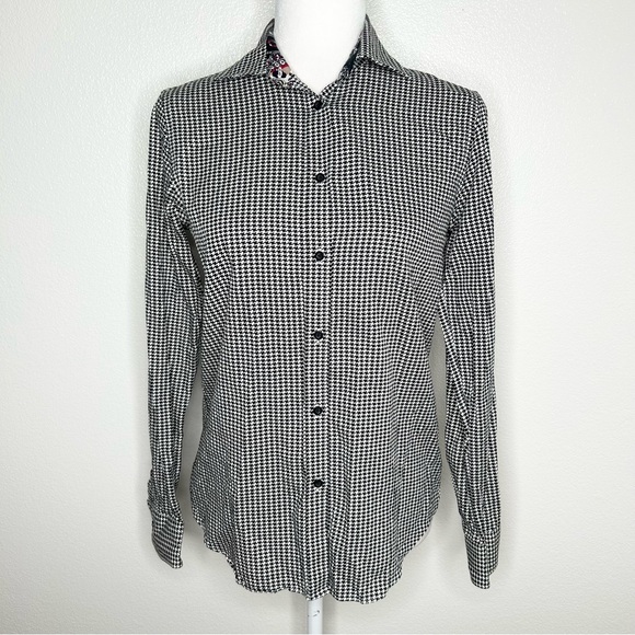 Chaps Tops - CHAPS No Iron Womens Black White Houndstooth Long Sleeve Button Up Shirt Size S